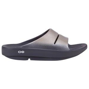 OOFOS~ OOahh Luxe Women’s Black + Latte  Metallic Slides